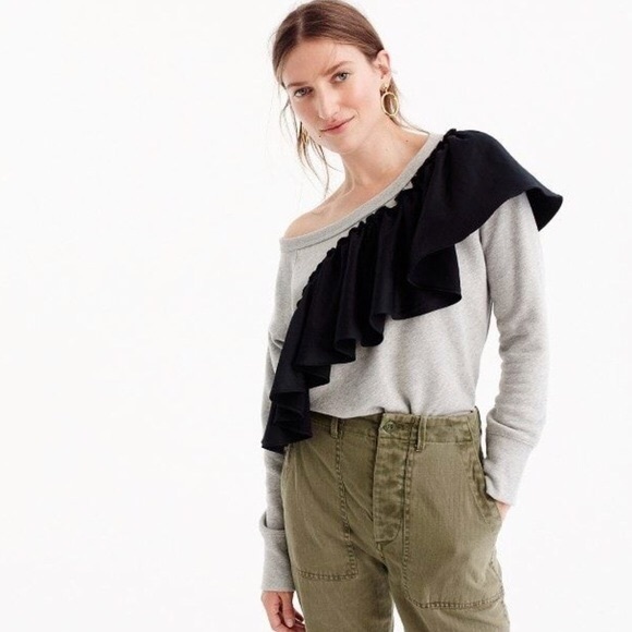 J. Crew Tops - J Crew • Asymmetrical Ruffle Sweatshirt